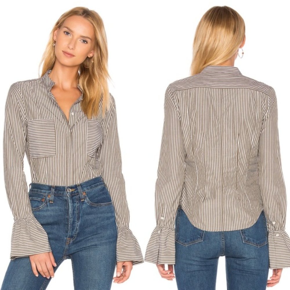 FRAME | Striped Fitted Bell Sleeve Blouse